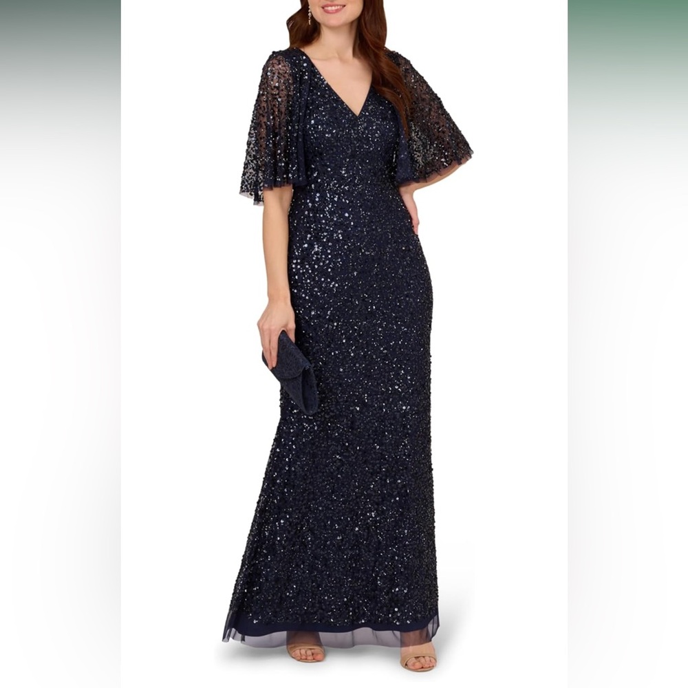 Adrianna Papell Midnight Blue Sequin Dress NWT Size 4